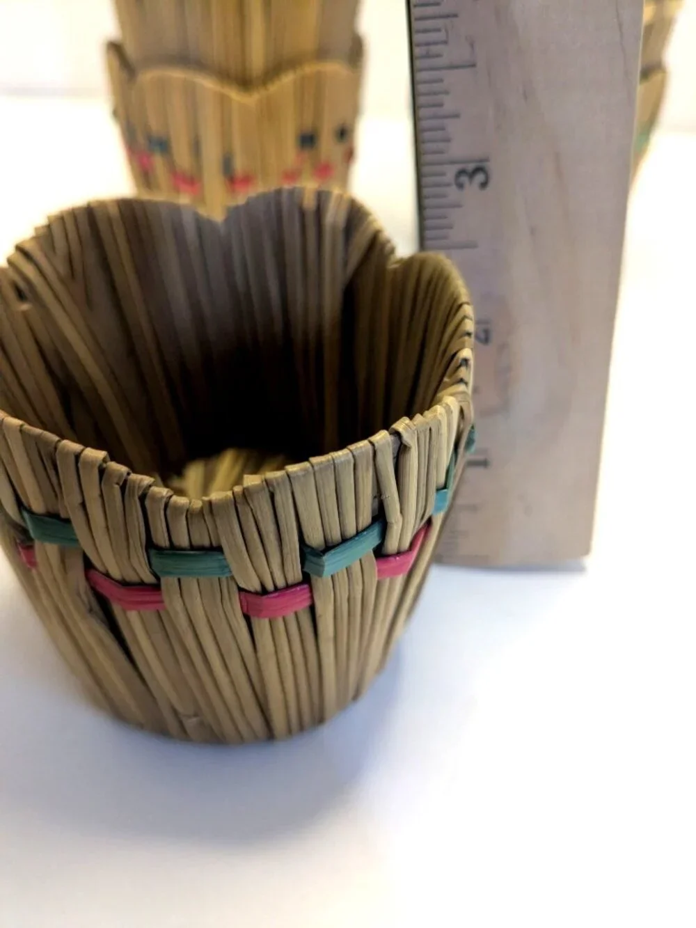 Vtg. Japanese Tiki Barware Raffia Straw Woven Glass Holders Set Of 6 1950s